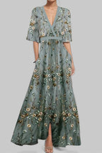 Temperament waist slim fit V-neck long sleeve dress