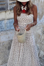 French Polka Dot Strapless Tulle Maxi Dress