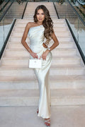 Sexy Asymmetric Neckline Cut-out Satin Bodycon Maxi Dress