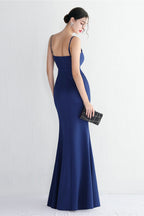 Long Satin Slit Halter Sheath Formal Dress