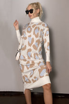 Leopard Print Turtleneck Sweater Dress