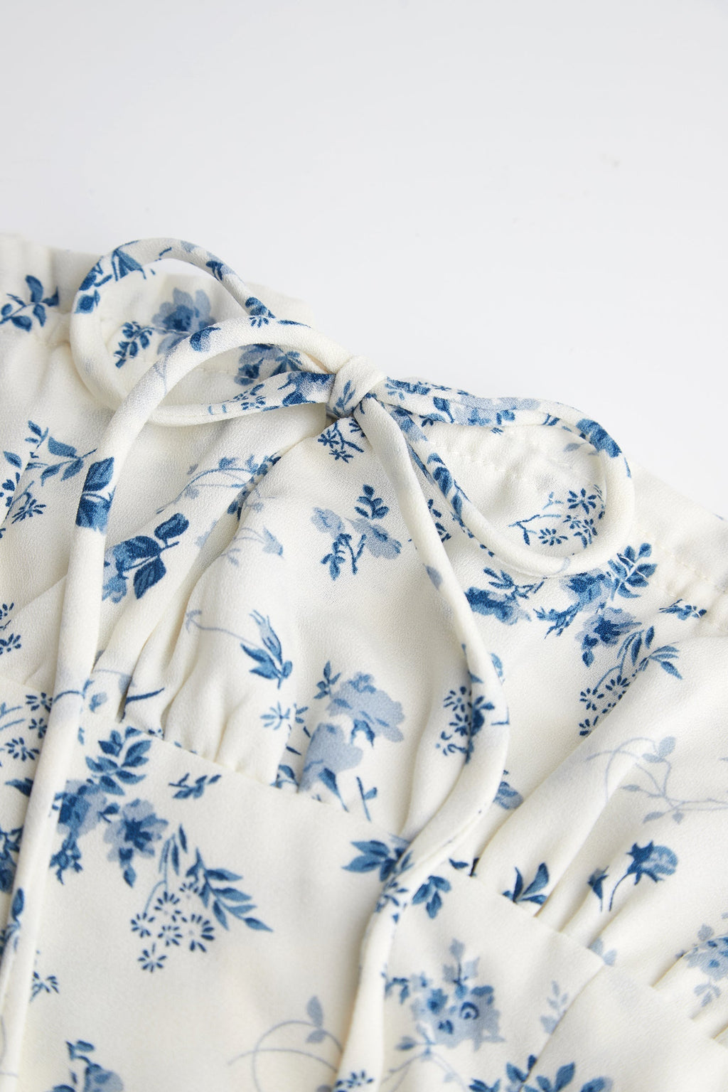 Ivory Floral Print Square Neck Cropped Blouse