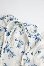 Ivory Floral Print Square Neck Cropped Blouse