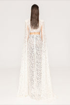 Lace Beaded Sequin Slim Cape Reception Dress