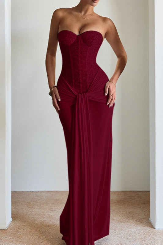 Sexy Strapless Backless Ribbon Elegant Formal Dress