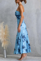 Floral Print Elegant Mesh Off-shoulder Fitted Maxi Dress