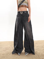 Fake two-piece high-end hot girl denim skirt