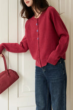 Round Neck Embroidered Buckle Cardigan