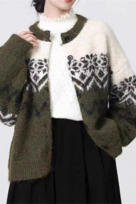 Retro Nordic Snowflake Jacquard Knit Cardigan
