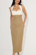 Urban Lady Mix Pinstripe Halter Sweetheart Neck Pencil Midi Dress