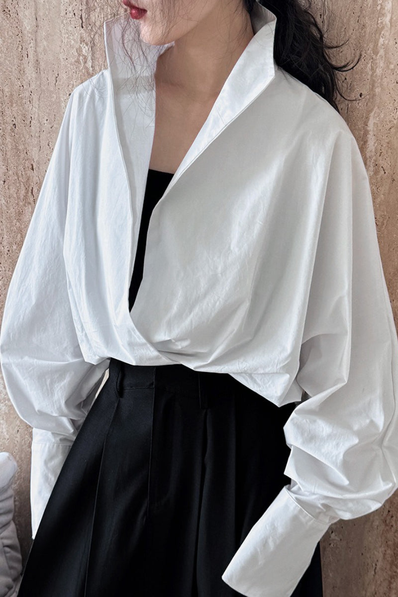 Stand Collar Deep V Layering Blouse