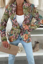 Sienna Unique Floral Print Lapel Long Sleeve Single Button Elegant Blazer