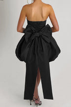 Solid Color Strapless Backless Big Bow Bubble Hem Prom Dress