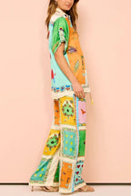 Funny Poker Summer Satin Unique Print Elastic Waist Pocketed Wide Leg Pants