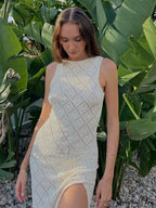 Beachwear Out Knitted Sleeveless Slit Tank Maxi Dress