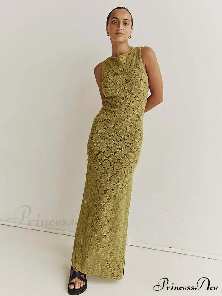 Beachwear Out Knitted Sleeveless Slit Tank Maxi Dress