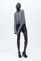 Bead Decoration Metal Thread Knitted Cardigan