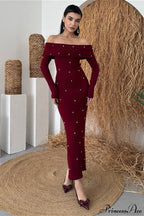 Beaded Off Shoulder Backless Long Party Dress