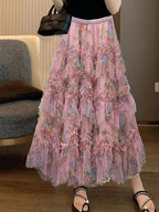 Beading Elegant Asymmetrical Mesh Tulle Skirt