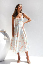 Salomé Premium Printed Midi Dress with Straps Designer Edit