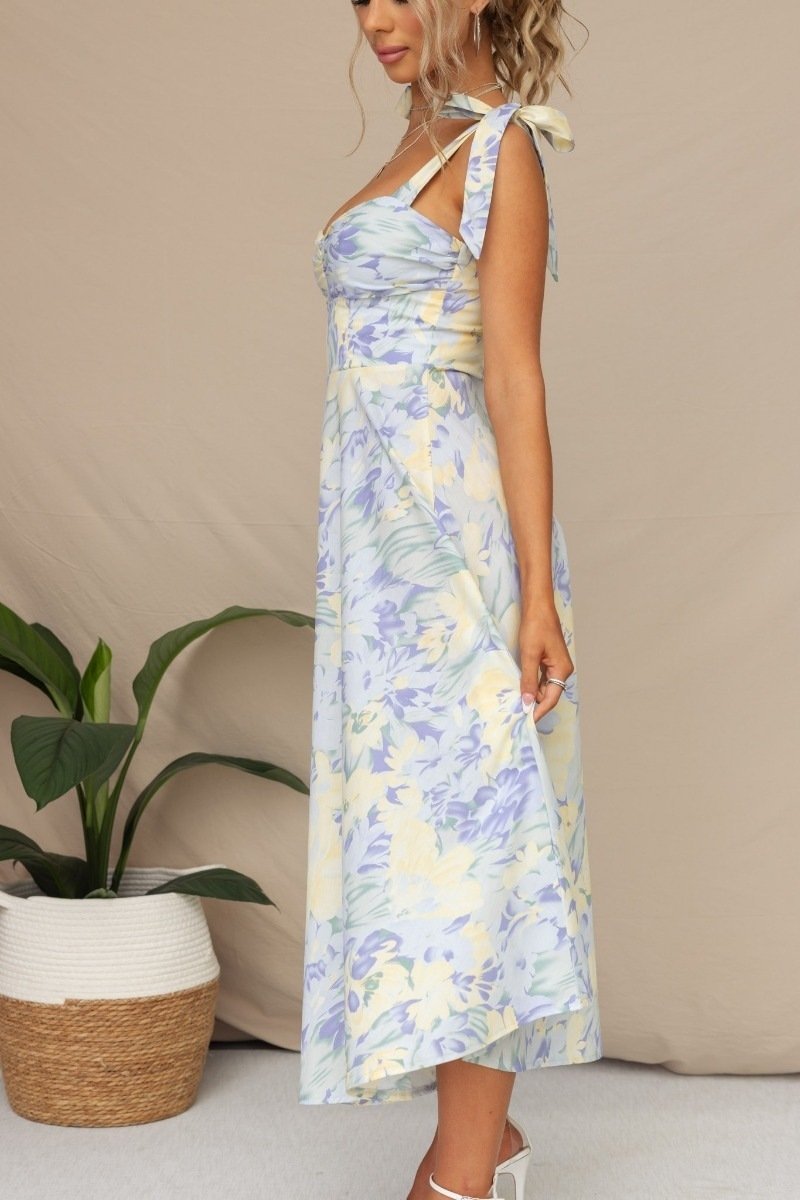 Salomé Premium Printed Midi Dress with Straps Designer Edit