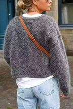 Cafe Couture Knit Metal Buttons Pocketed Shaggy Cardigan