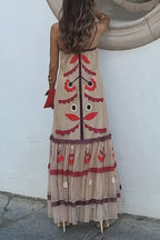 Camila Exclusive Vintage Style Patchwork Sling Dresses with Geometric Print Elevated Occasion Wear