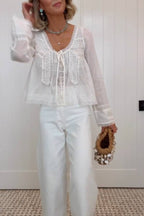Romantic Lace Tie Sheer Chiffon Top