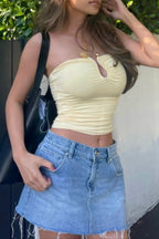 Dopamine Ruched Corset 3D Trim Crop Top