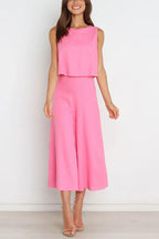 Basic Everyday Round Neck Tank Cropped Wide Leg Jumpsuit