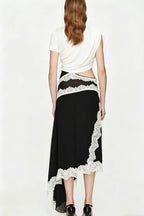 Verve Twisted Drape Across Tee Chiffon Lace Trim Hem Maxi Dress