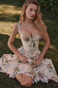Spaghetti Strap Print Pleated Floral Dress
