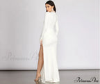 Beka Mesh And Heat Graceful Stone High Slit Dress