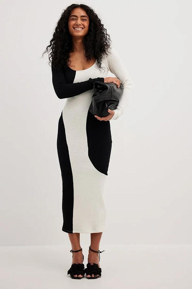 Xiomara Exclusive Contrast Knit Midi Dress Elevated Occasion Wear