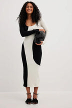 Xiomara Exclusive Contrast Knit Midi Dress Elevated Occasion Wear