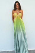 Georgina Aesthetic Pleated Gradient Maxi Dress Statement Occasion Edit