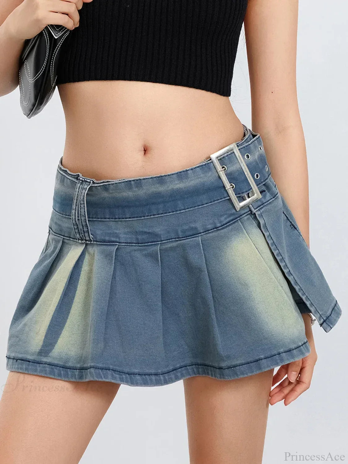 Belted Pleated A-Line Skirt