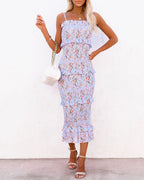 Be My Guest Floral Smocked Ruffle Midi Dress