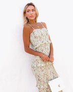 Be My Guest Floral Smocked Ruffle Midi Dress Sage