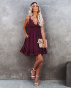 Of My Love Pocketed Lace Ruffle Dress Plum