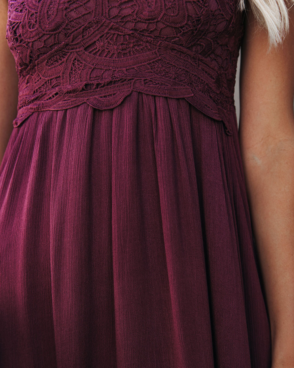 Of My Love Pocketed Lace Ruffle Dress Plum