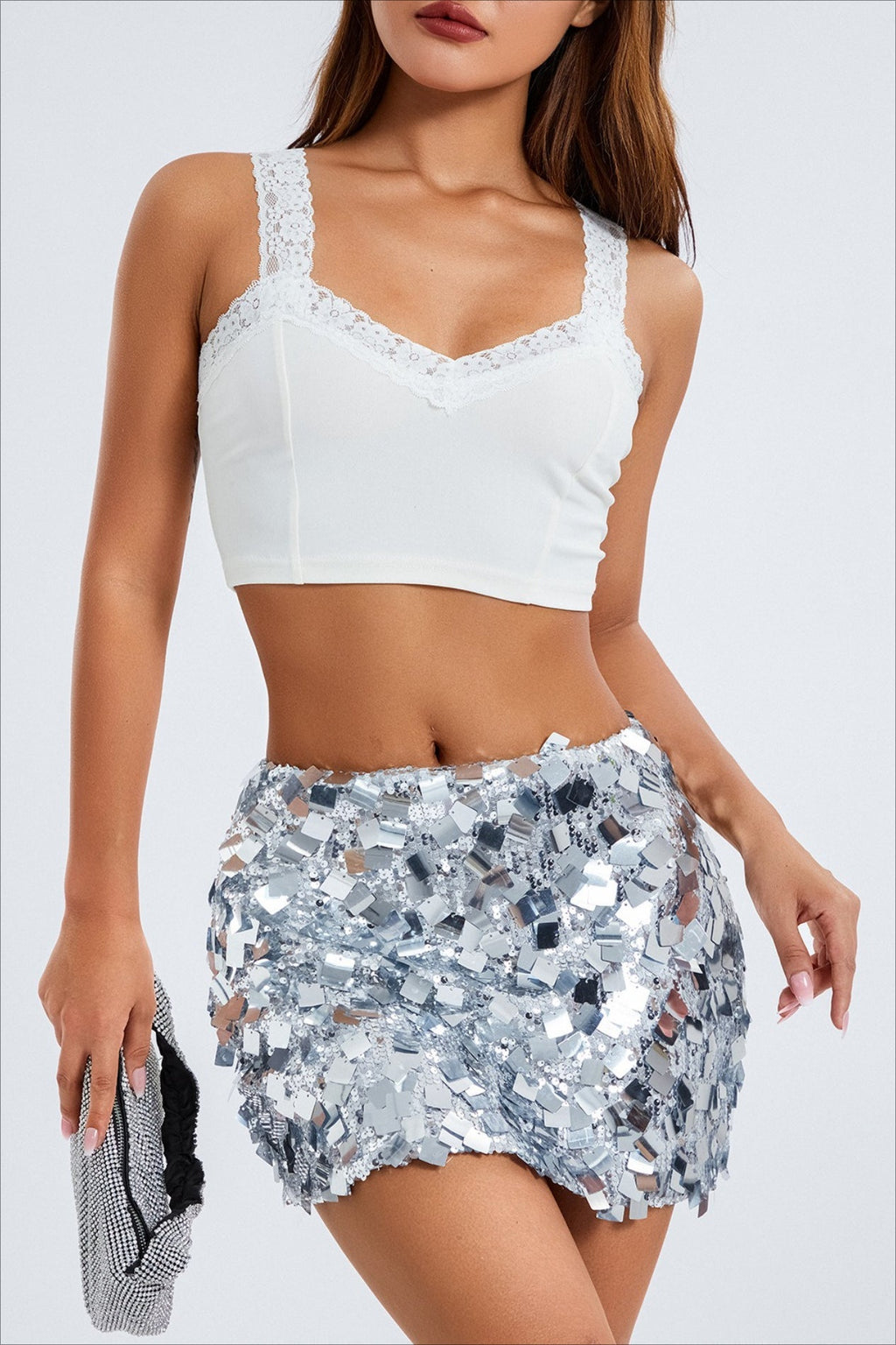 Iridescent Sequin ALine Bodycon Skirt