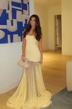 Solid Slim High Waist Chic Bardot Strapless Formal Dress