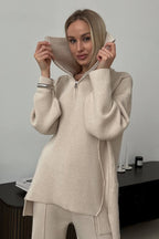 Turtleneck Half Zip Solid Casual Pants Two Piece Set