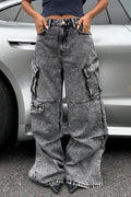 High Waist Slim Fit Cargo Jean