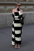 HighWaisted Knit Striped Work Dress