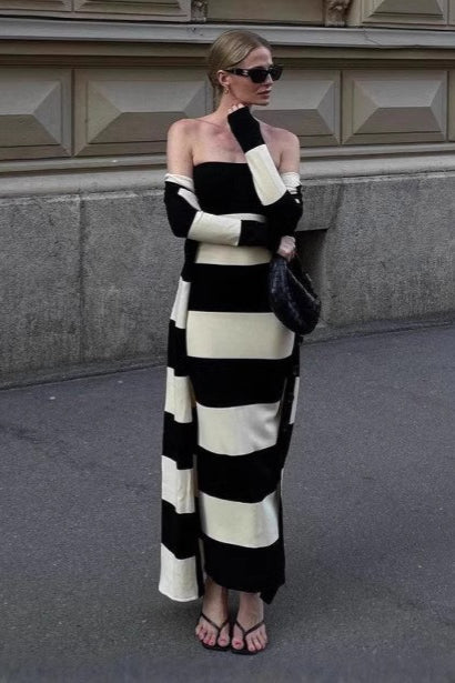 HighWaisted Knit Striped Work Dress
