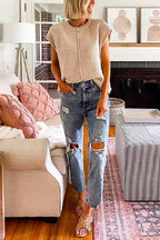 Crewneck Cap Sleeves Pullover Sweater