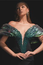 Beaded Appliqué Paneled Bandage Party Dress