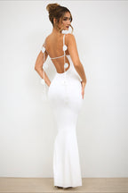 Backless Spaghetti Strap 3D Floral Long Party Dress